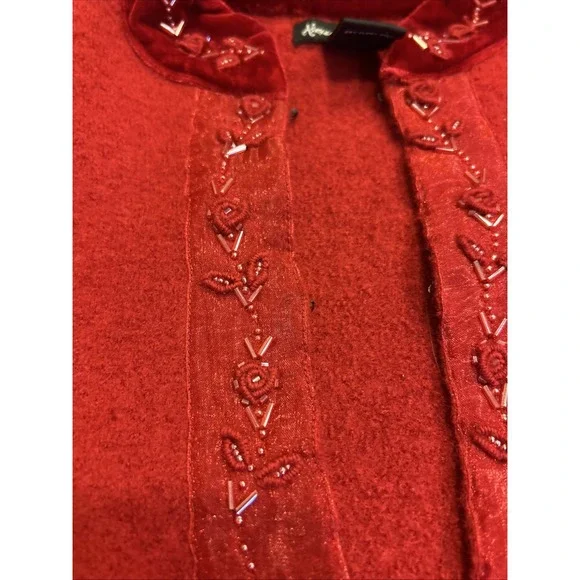 Alexandra Bartlett y2k vtg Red boiled wool cardigan sweater jacket Small Beaded - Picture 5 of 15